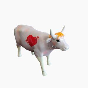 Cow Parade Dating Cow Figurine w/ Heart, Vintage 2000, Purple Ceramic Animal